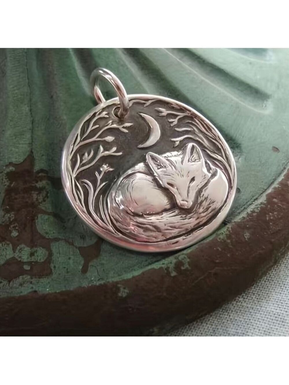 Sleeping Fox under the Moon Pendant and Necklace #1401 - Picture 9 of 11